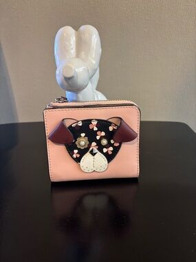 kate spade Pink Floral Pup Zip Card Holder